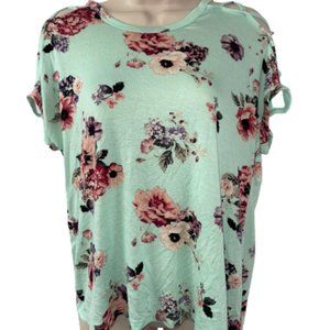 RUE 21 M Green Floral Criss Cross Open Shouler Top